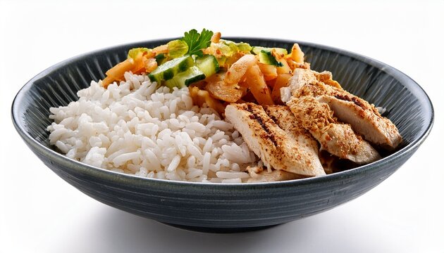 chicken shawarma bowl with rice isolated on white background