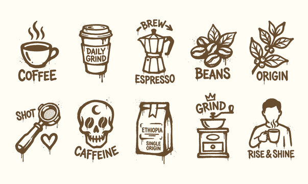 Coffee shop brewing graffiti spray paint doodles vector illustration