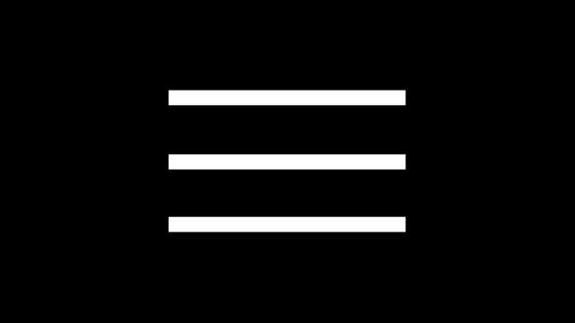 White hamburger menu icon with three horizontal lines on a solid black interface screen