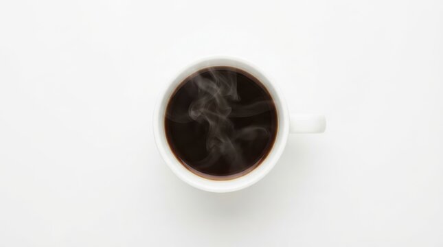 Cup of hot black coffee with steam top view