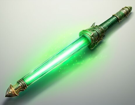 green lightsaber glowing on a white background