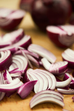 Sliced red onion for homemade pickle preparation