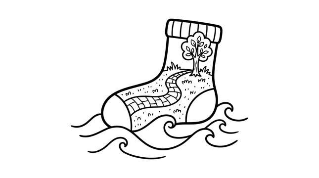 Vintage illustration of a stocking with a snake and floral design in water