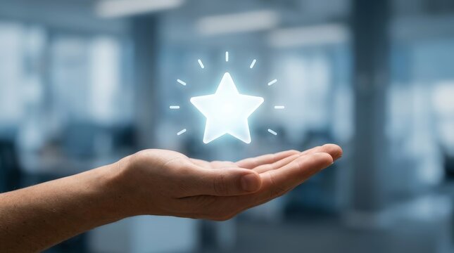 A glowing star icon hovers above an open hand representing loyalty rewards and bonus points.