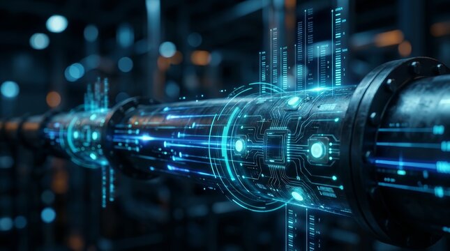 Futuristic digital pipeline using AI and ML for smart leak detection and sustainable water management.