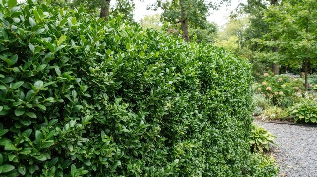 Green boxwood hedge in a garden landscape