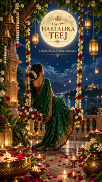 Happy Hartalika Teej | Traditional Indian Festival Greeting Design | Teej Celebration Poster
