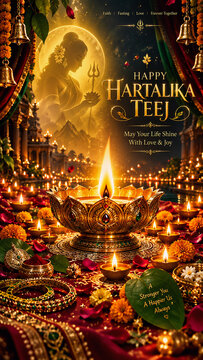Happy Hartalika Teej | Traditional Indian Festival Greeting Design | Teej Celebration Poster