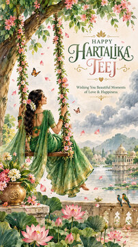 Happy Hartalika Teej | Traditional Indian Festival Greeting Design | Teej Celebration Poster