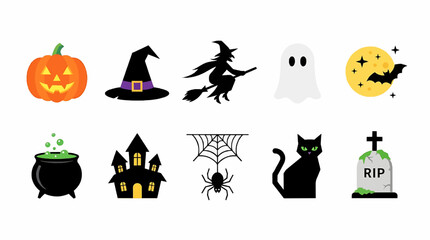 Fototapeta premium Halloween Flat Vector Illustration with Colorful Spooky Elements