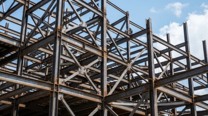 Fototapeta premium Structural steel framework of building under construction