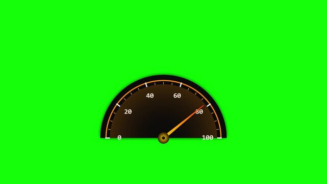 Speedometer gauge animation showing rapid acceleration and needle movement for high performance automotive dashboard displays in this digital motion footage