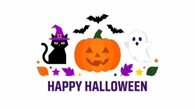 Halloween Flat Vector Illustration with Colorful Spooky Elements