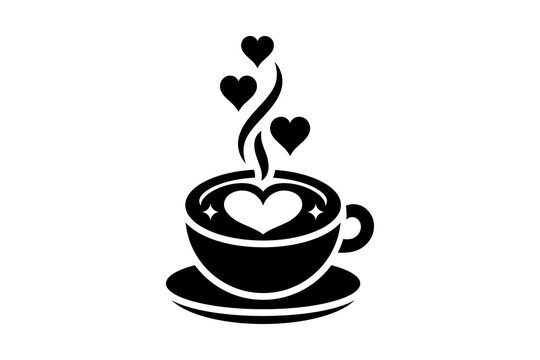 White Coffee Cup Icon with Heart Steam for Cafe and Love isolated on transparent background hot drink mug espresso beverage breakfast morning bistro graphic symbol web app element