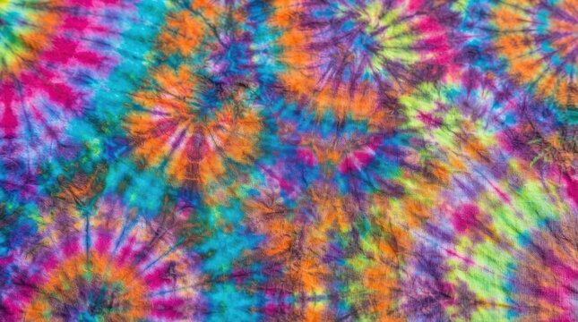 Multicolor spiral tie dye fabric pattern