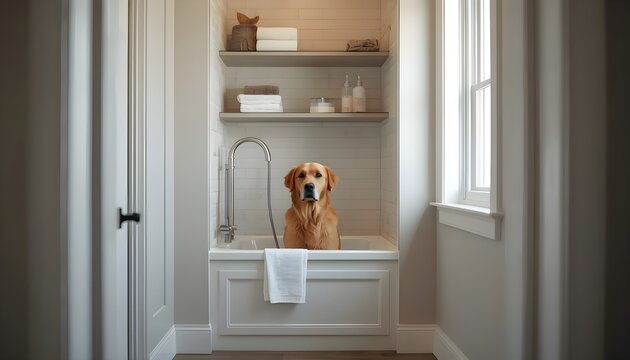 "DIY Dog Bath Tub Outdoor &ndash; American Owner Bathing Pet in Homemade Backyard Setup"
