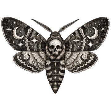 Death Head Moth Facing Forward In Antique Engraving