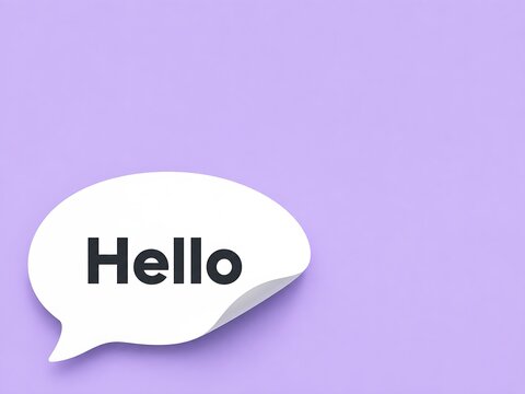 Hello Text on White 3D Speech Bubble Against Soft Lavender Background
