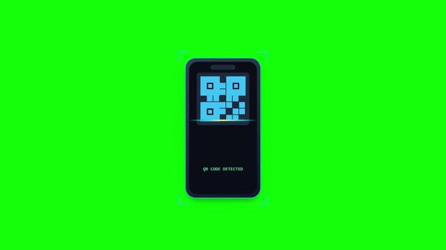 Smartphone scanning a digital qr code on green screen background showing interactive animation motion clip for modern technology mobile user