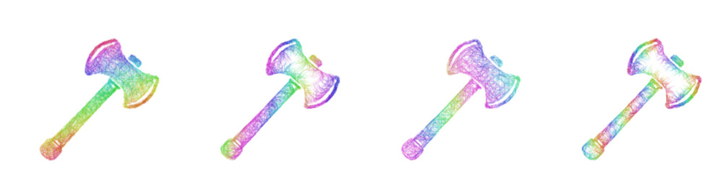 Rainbow color sketch throwing axe icon design set