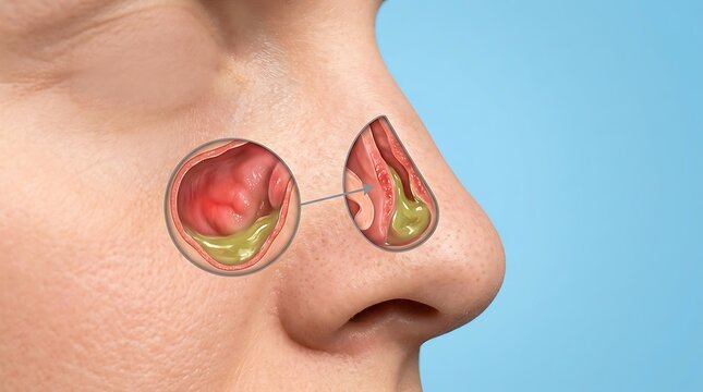 Medical illustration of chronic sinusitis showing inflamed nasal
