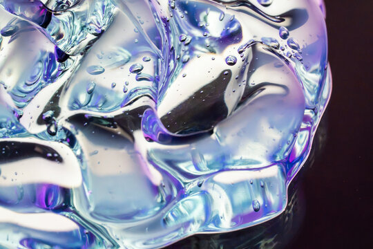 Iridescent transparent gel texture with bubbles and reflections