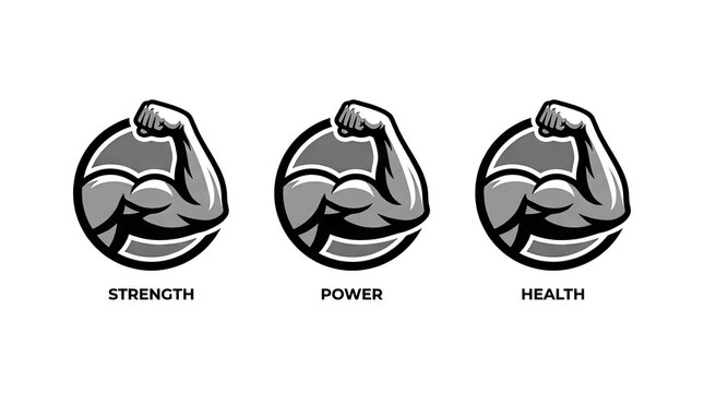 Muscular arm icons representing strength power and health