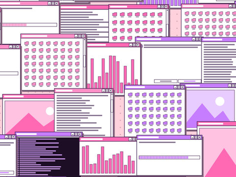 Stacked Retro App Windows With Pixel Cursors