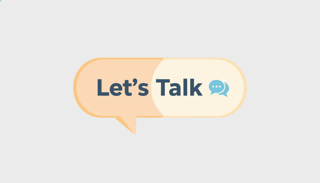 Let's Talk message bubble design in soft pastel peach and cream tones with a blue conversation icon inside.