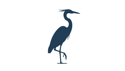 Fototapeta premium Graceful blue silhouette of a heron standing on one leg on a white background evokes peace and natural beauty.