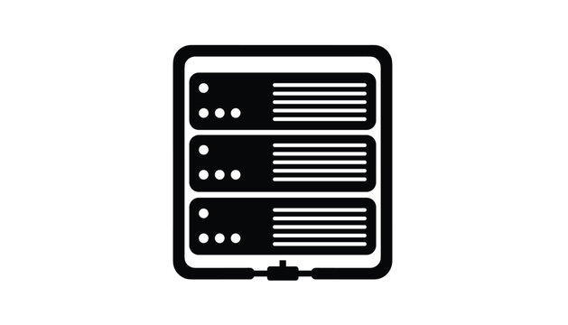 Solid black server database icon within a mobile device frame symbolizes digital cloud hosting and network security.