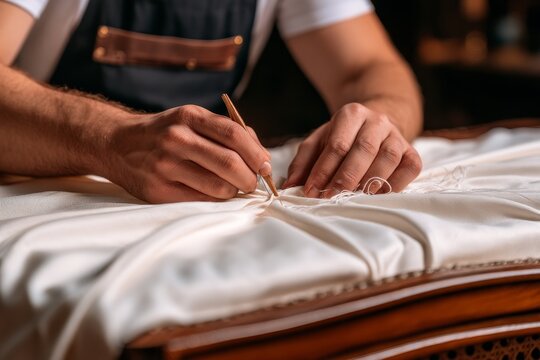Craftsman Writing on a Textured Leather Surface