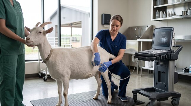 portable ultrasound exam goat veterinary clinic farm
