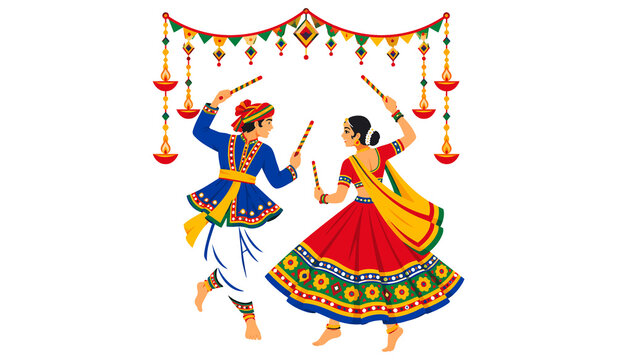 Best Dandiya dancers playing sticks vector illustration for Indian festival celebration