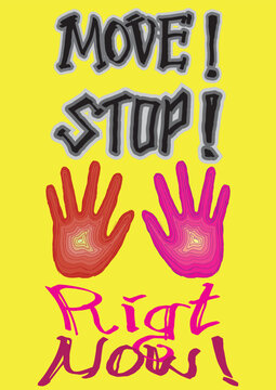 Brightly colored motivational or instructional poster featuring bold typography and hand illustrations