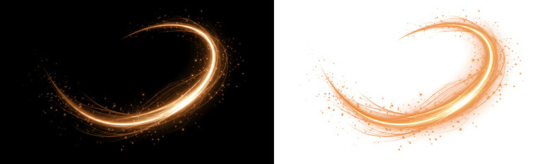Abstract gold glowing wave with magic sparkles, dynamic light effect vector design isolated on transparent background © epu