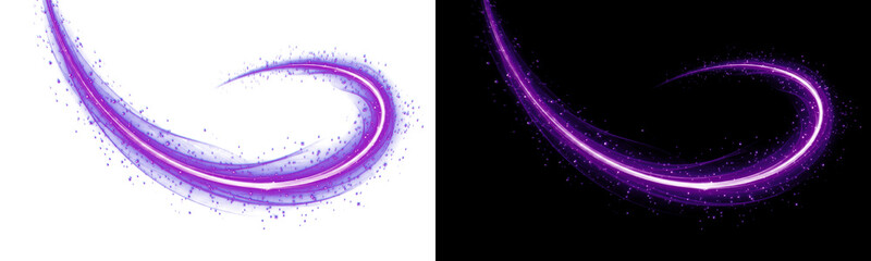 Glowing purple magic swirl light trail, isolated on transparent background © epu