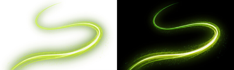 Glowing green light effect wave, magic trail isolated on transparent background © epu