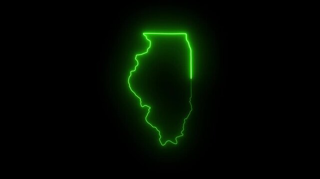 Illinois state map outline with glowing neon green light effect on black background