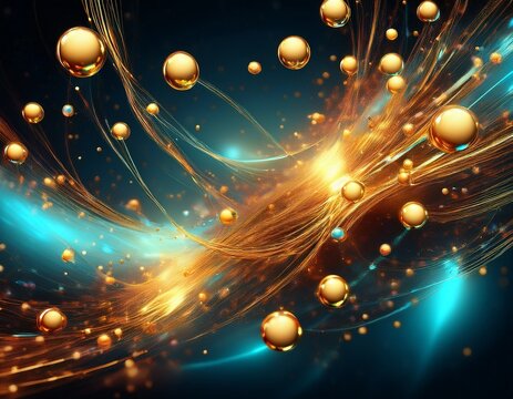 glowing hydrogen particles merging into dynamic abstract shapes