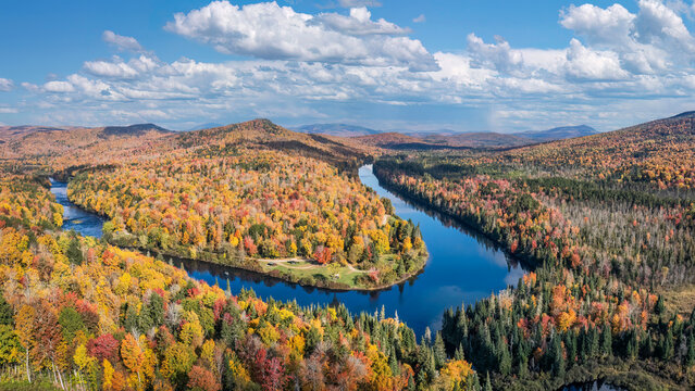 Autumn colors at Mollidgewock State Park and Campground along the shore of the Androscoggin River - northern New Hampshire