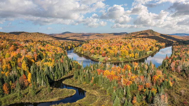 Autumn colors at Mollidgewock State Park and Campground on the Androscoggin River - northern New Hampshire