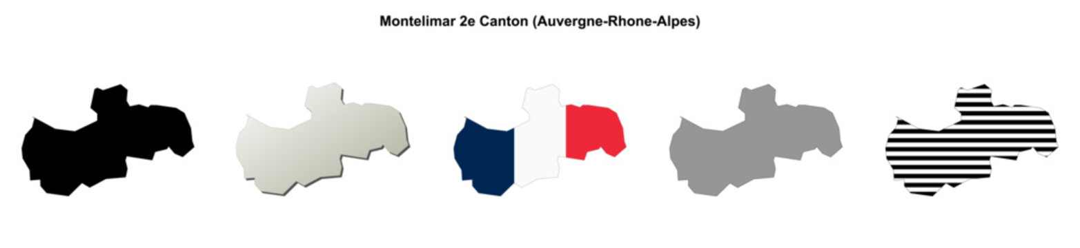 Montelimar 2e Canton (Auvergne-Rhone-Alpes) blank outline map set