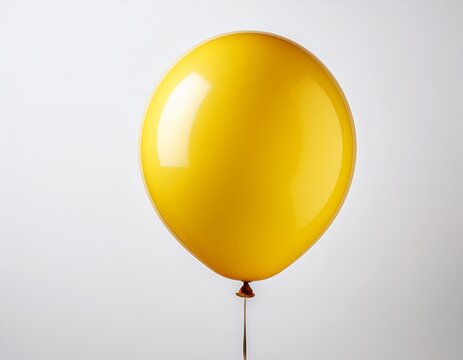 a single bright yellow balloon floats against a white background