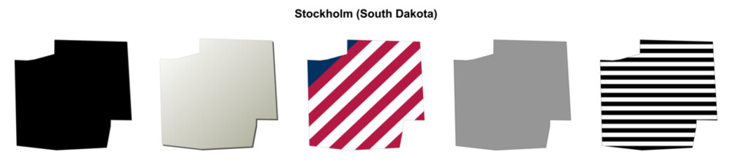 Fototapeta premium Stockholm (South Dakota) blank outline map set