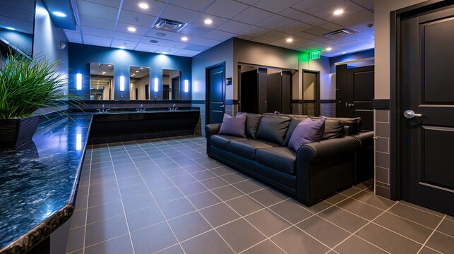 Modern Women's Restroom Lounge in a Baseball Stadium