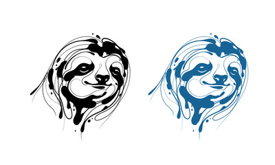 Obraz premium Stylized Sloth Animal Logo Illustration in Black and Blue 