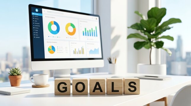 Business strategy planning featuring KPI tracking and measurable goal setting objectives.