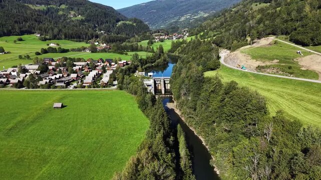 Power Plant at the Mur river. Sankt Georgen am Kreischberg, Styria, Austria