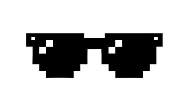 Black pixelated sunglasses with white square reflections, isolated on transparent background